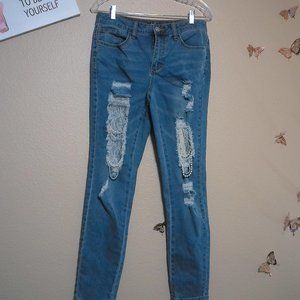Beautifully Embellished Lace & Faux Pearl Distressed Frayed Jeans SZ 8 by Venus